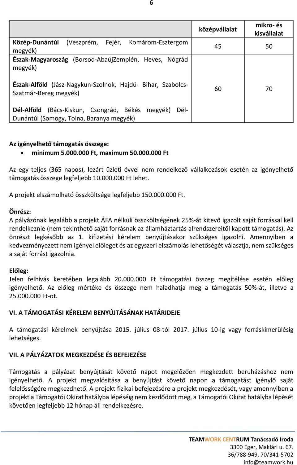 000 Ft, maximum 50.000.000 Ft Az egy teljes (365 napos), lezárt üzleti évvel nem rendelkező vállalkozások esetén az igényelhető támogatás összege legfeljebb 10.000.000 Ft lehet.