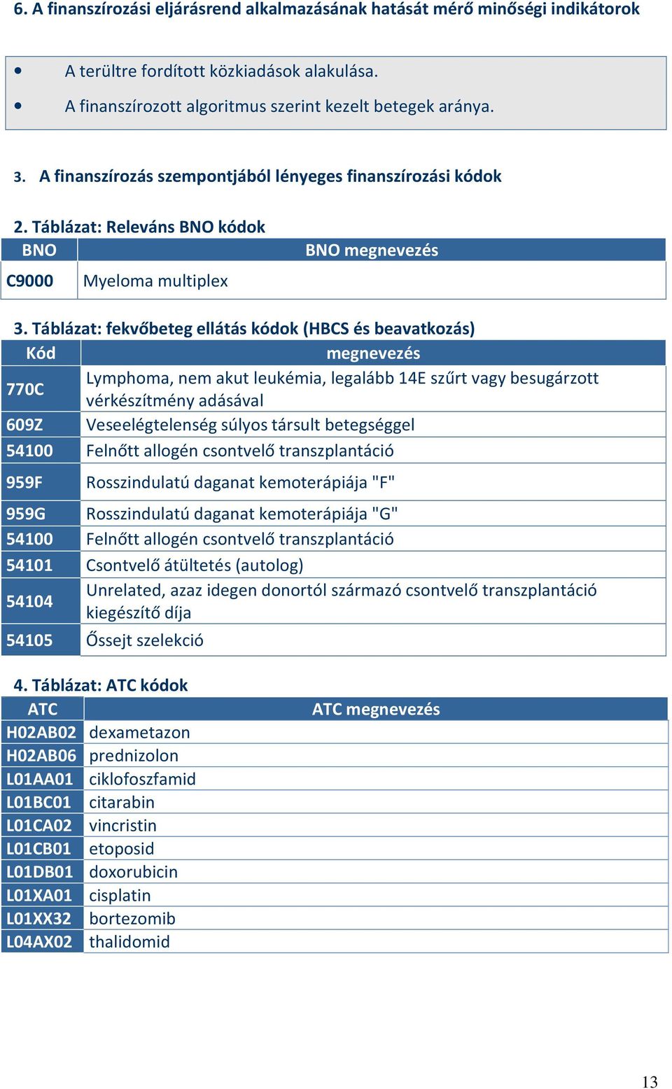 Táblázat: fekvőbeteg ellátás kódok (HBCS és beavatkozás) Kód megnevezés 770C Lymphoma, nem akut leukémia, legalább 14E szűrt vagy besugárzott vérkészítmény adásával 609Z Veseelégtelenség súlyos