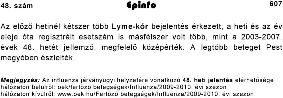 A legtöbb beteget Pest megyében észlelték. Megjegyzés: Az influenza járványügyi helyzetére vonatkozó 48.