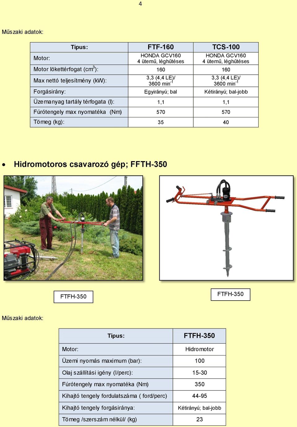 Tömeg (kg): 35 40 Hidromotoros csavarozó gép; FFTH-350 FTFH-350 FTFH-350 Műszaki adatok: Típus: FTFH-350 Motor: Hidromotor Üzemi nyomás maximum (bar): 100 Olaj szállítási igény