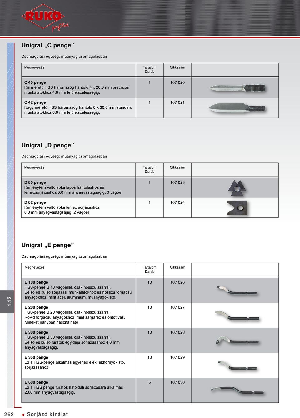 1 107 020 1 107 021 Unigrat D penge D 80 penge Keményfém váltólapka lapos hántoláshoz és lemezsorjázáshoz 3,0 mm anyagvastagságig.