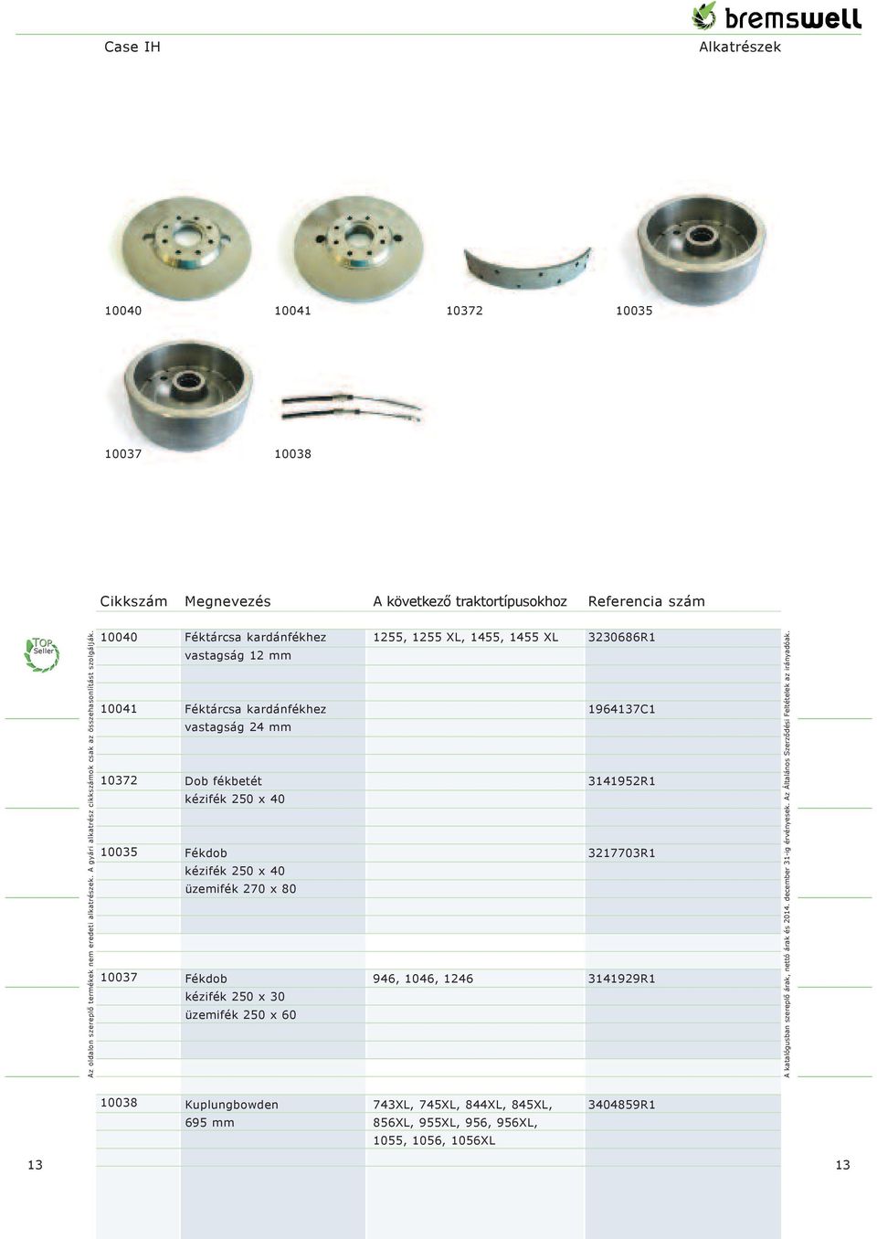 kézifék 250 x 30 üzemifék 250 x 60 1255, 1255 XL, 1455, 1455 XL 946, 1046, 1246 3230686R1 1964137C1 3141952R1