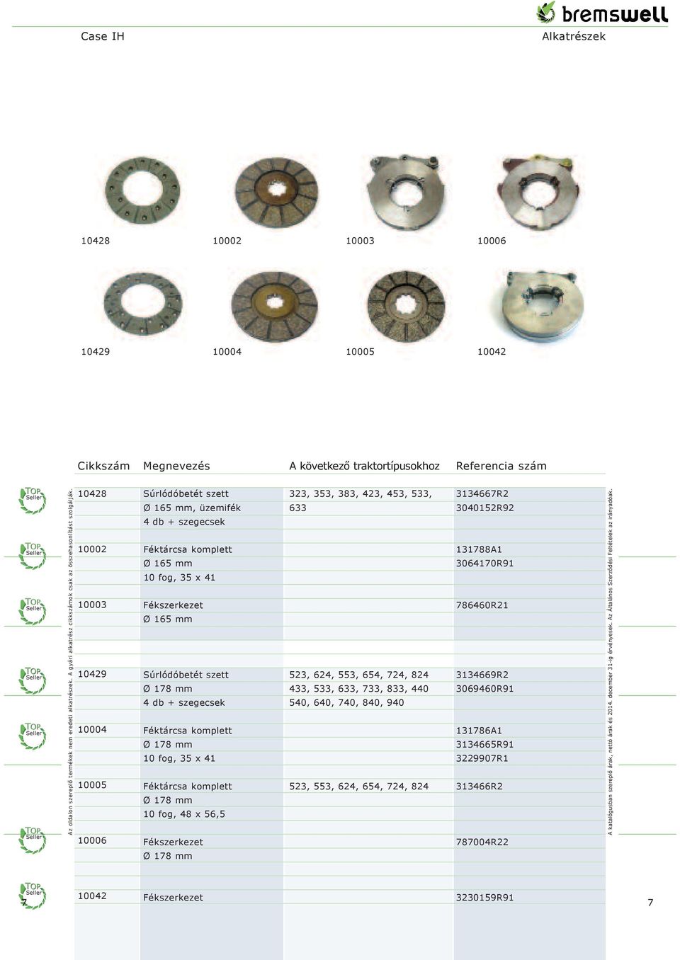 178 mm 10 fog, 48 x 56,5 Fékszerkezet Ø 178 mm 323, 353, 383, 423, 453, 533, 633 523, 624, 553, 654, 724, 824 433, 533, 633, 733, 833, 440 540, 640, 740, 840, 940 523,