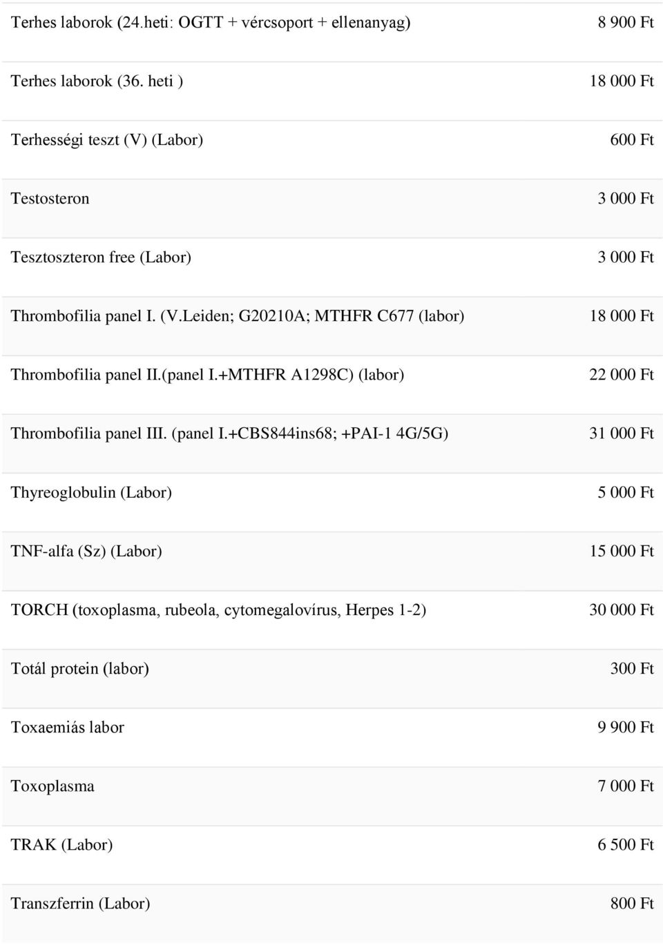 (panel I.+MTHFR A1298C) (labor) 22 000 Ft Thrombofilia panel III. (panel I.