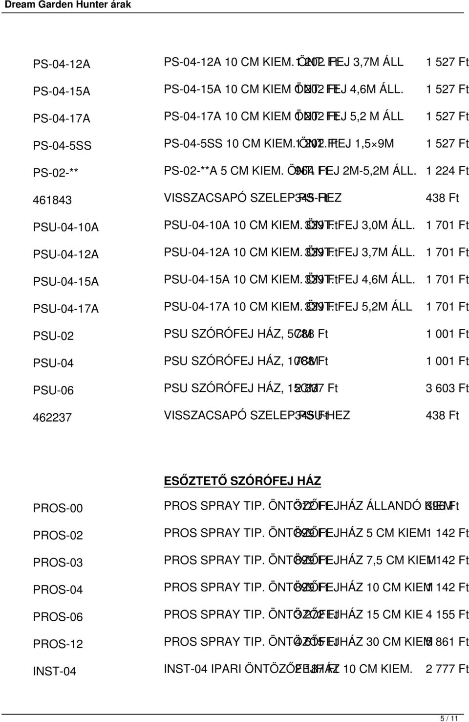 1 224 Ft 461843 VISSZACSAPÓ SZELEP 345 PS-HEZ Ft 438 Ft PSU-04-10A PSU-04-10A 10 CM KIEM. 1 339 ÖNT. Ft FEJ 3,0M ÁLL. 1 701 Ft PSU-04-12A PSU-04-12A 10 CM KIEM. 1 339 ÖNT. Ft FEJ 3,7M ÁLL.