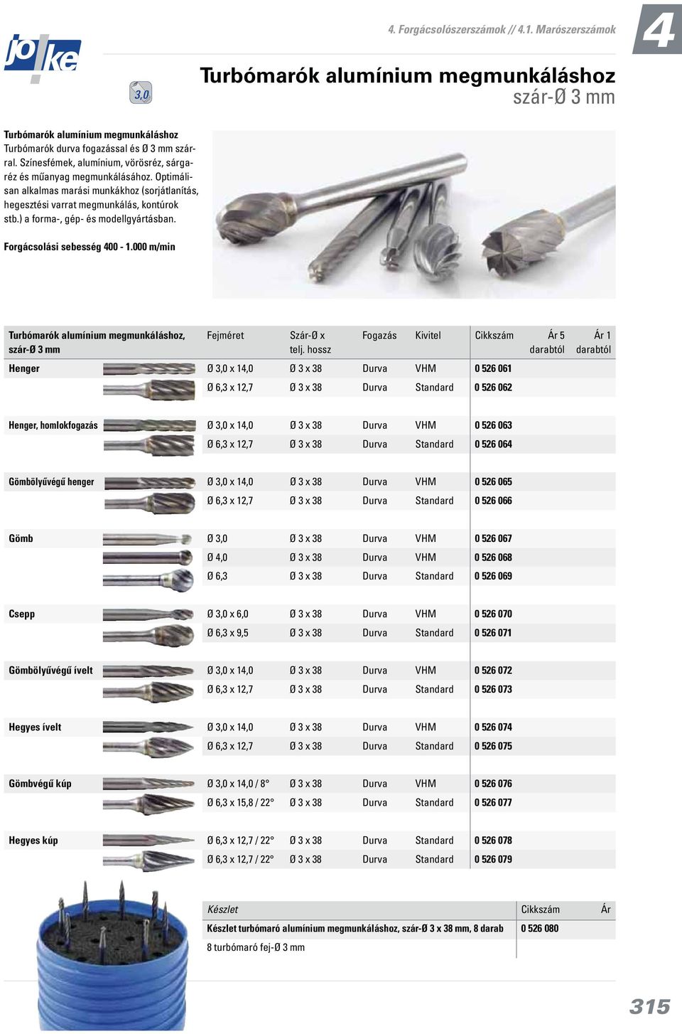 hossz Kivitel Cikkszám Ár 5 Henger Ø 3,0 x 14,0 Ø 3 x 38 Durva VHM Ø 6,3 x 12,7 Ø 3 x 38 Durva Standard 0 526 062 Henger, homlokfogazás Ø 3,0 x 14,0 Ø 3 x 38 Durva VHM 0 526 063 Ø 6,3 x 12,7 Ø 3 x 38