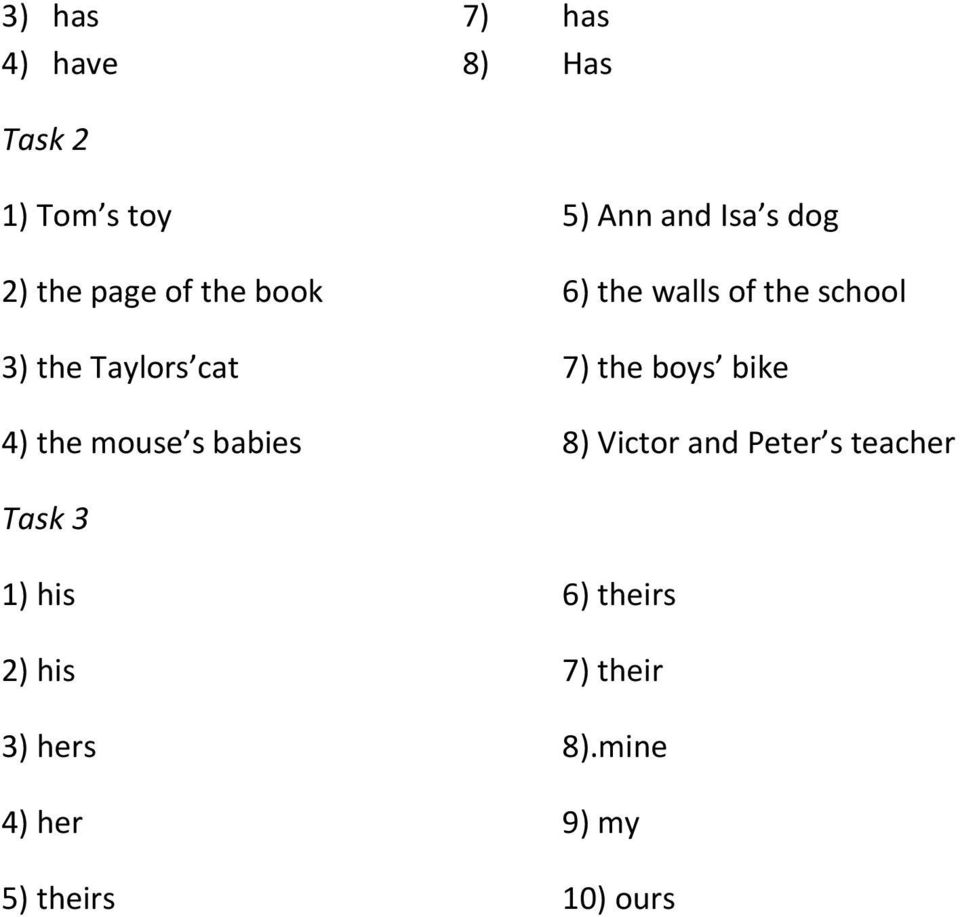 boys bike 4) the mouse s babies 8) Victor and Peter s teacher Task 3 1)