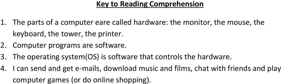 tower, the printer. 2. Computer programs are software. 3.