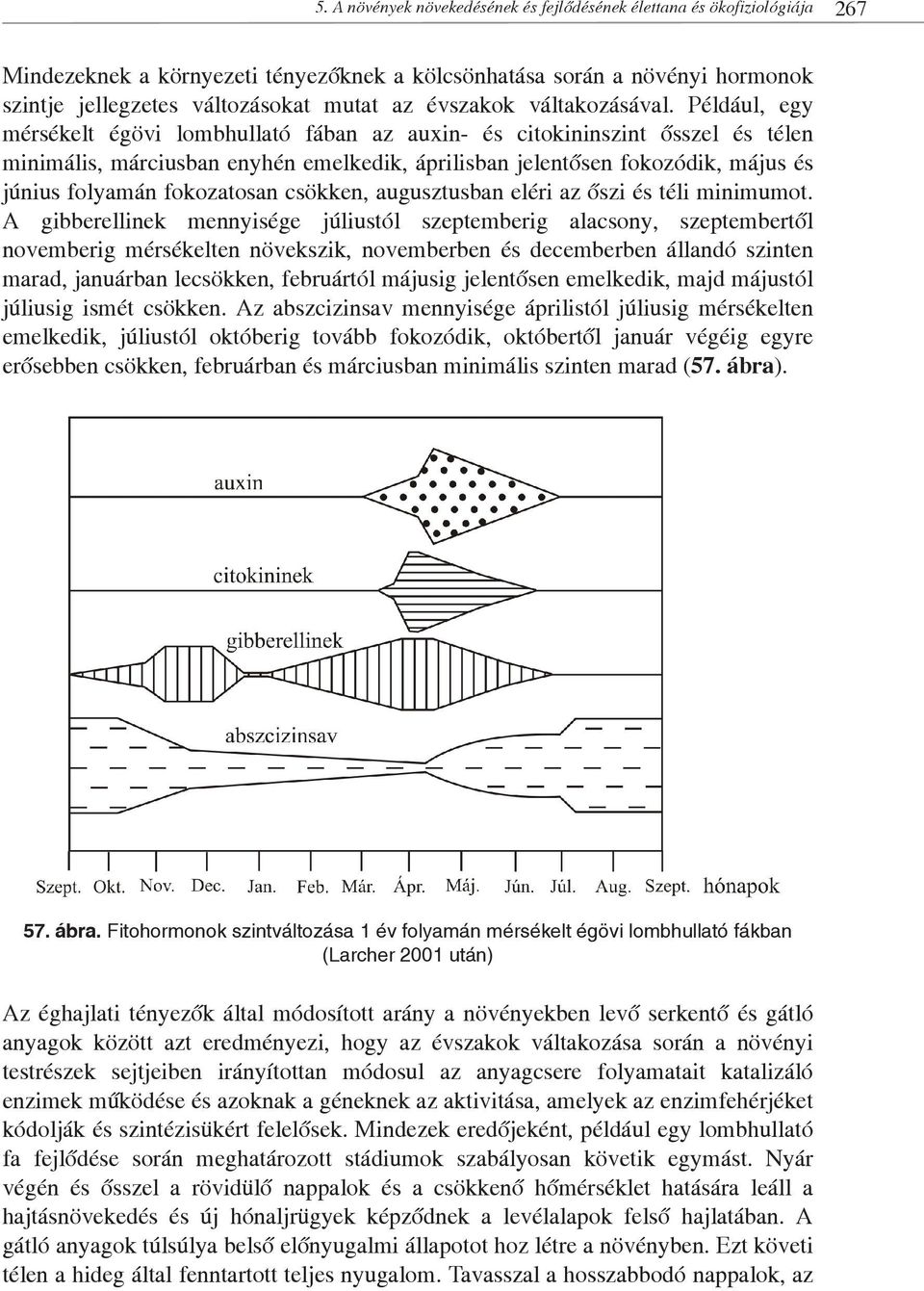 Például, egy mérsékelt égövi lombhullató fában az auxin- és citokininszint ősszel és télen minimális, márciusban enyhén emelkedik, áprilisban jelentősen fokozódik, május és június folyamán