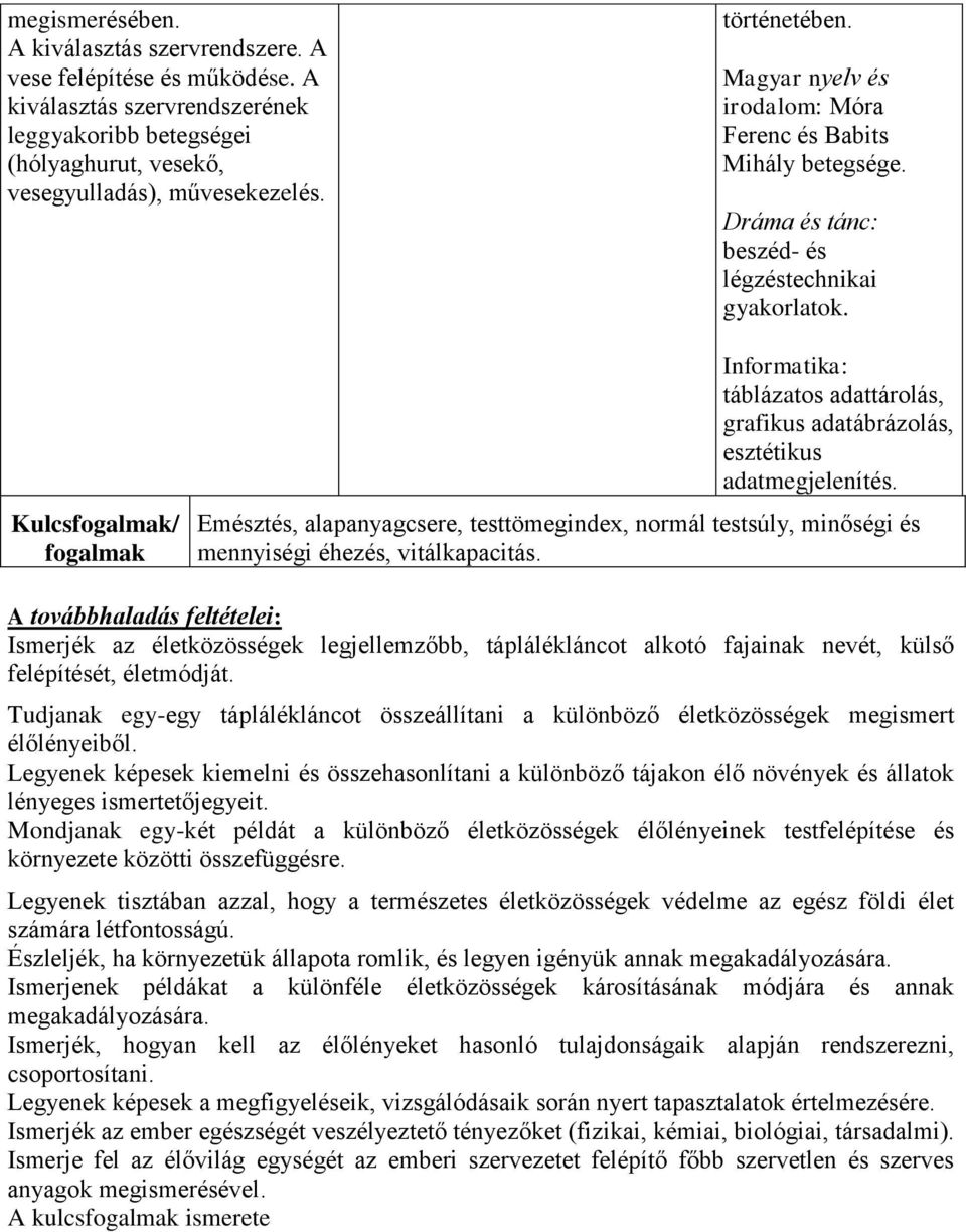 Kulcs/ Informatika: táblázatos adattárolás, grafikus adatábrázolás, esztétikus adatmegjelenítés.