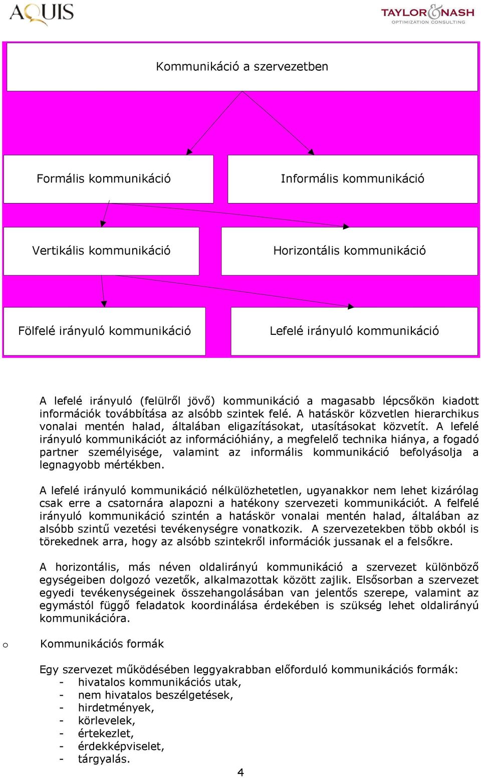 A hatáskör közvetlen hierarchikus vonalai mentén halad, általában eligazításokat, utasításokat közvetít.