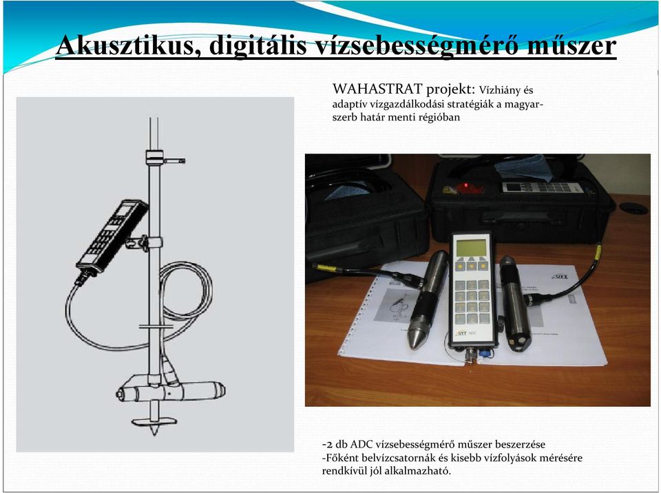 menti régióban -2 db ADC vízsebességmérő műszer beszerzése -Főként