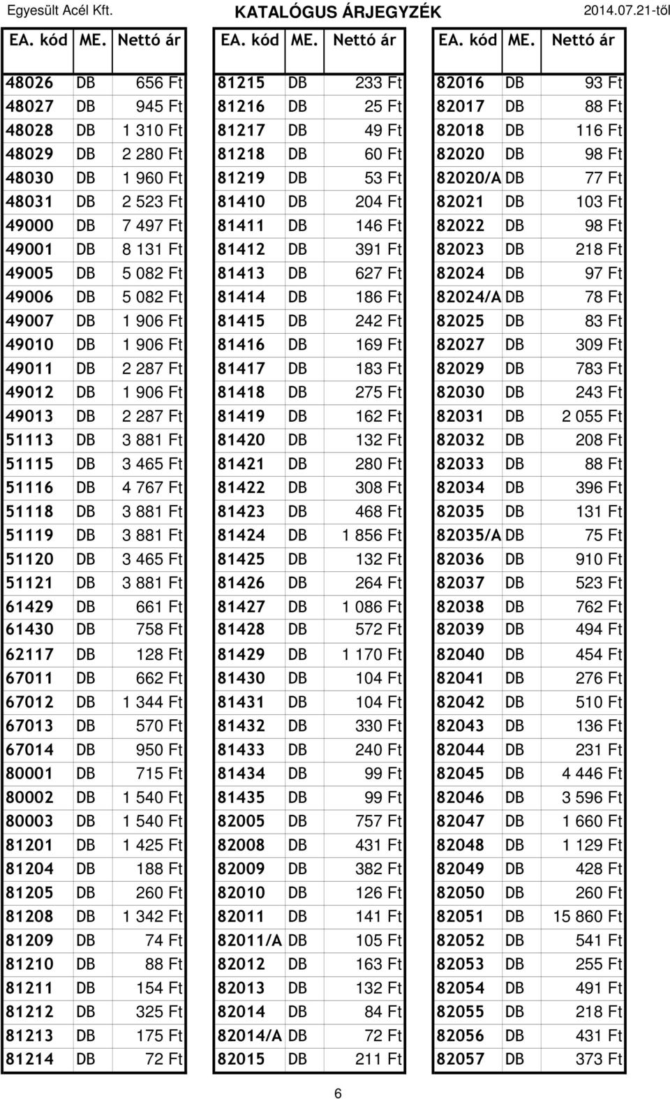 5 082 Ft 81413 DB 627 Ft 82024 DB 97 Ft 49006 DB 5 082 Ft 81414 DB 186 Ft 82024/A DB 78 Ft 49007 DB 1 906 Ft 81415 DB 242 Ft 82025 DB 83 Ft 49010 DB 1 906 Ft 81416 DB 169 Ft 82027 DB 309 Ft 49011 DB