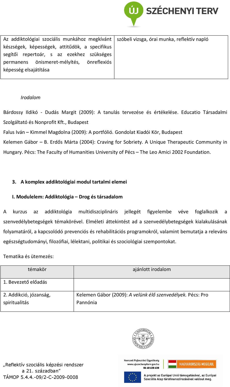 , Budapest Falus Iván Kimmel Magdolna (2009): A portfólió. Gondolat Kiadói Kör, Budapest Kelemen Gábor B. Erdős Márta (2004): Craving for Sobriety. A Unique Therapeutic Community in Hungary.