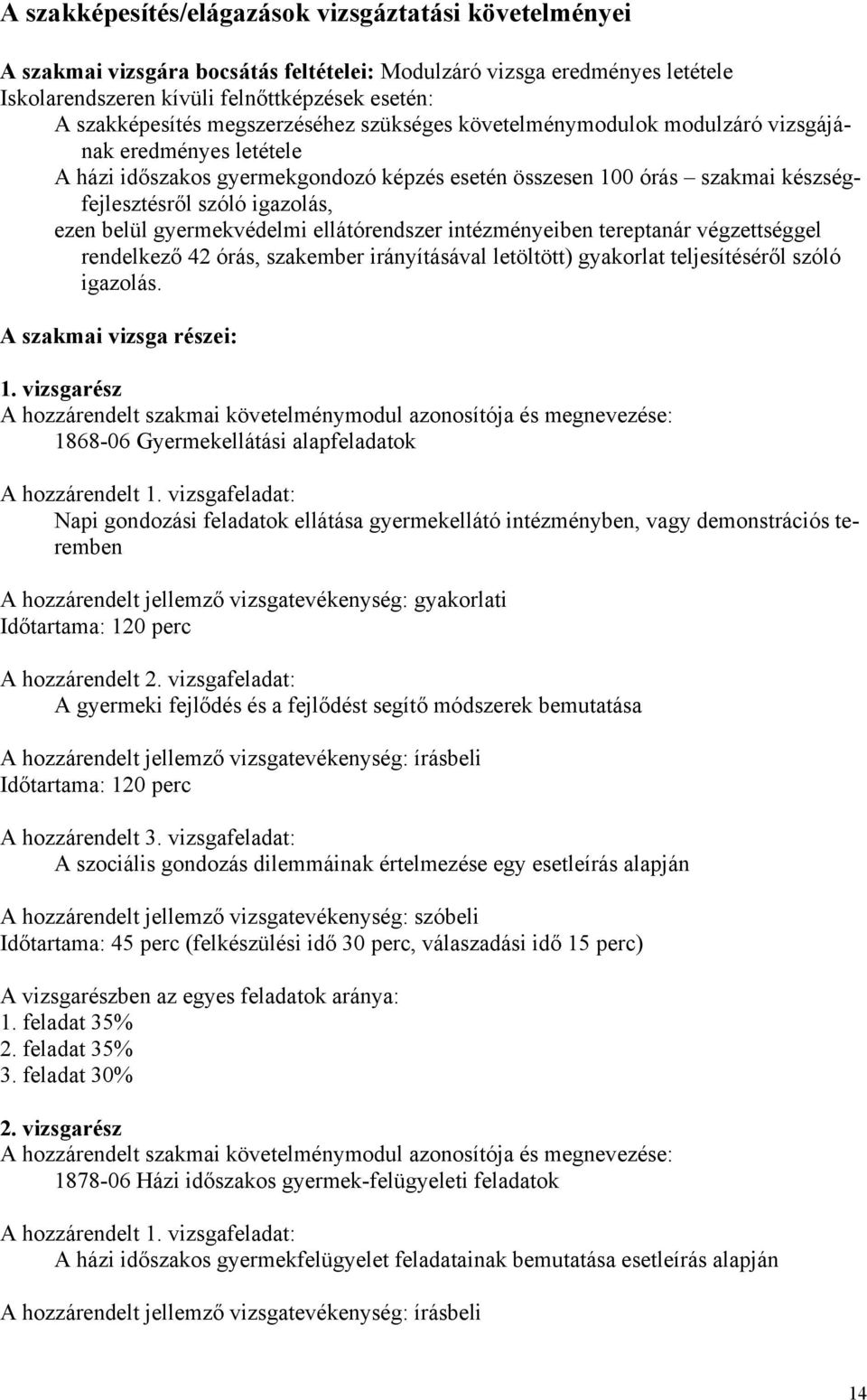 belül gyermekvédelmi ellátórendszer intézményeiben tereptanár végzettséggel rendelkező 42 órás, szakember irányításával letöltött) gyakorlat teljesítéséről szóló igazolás. A szakmai vizsga részei: 1.