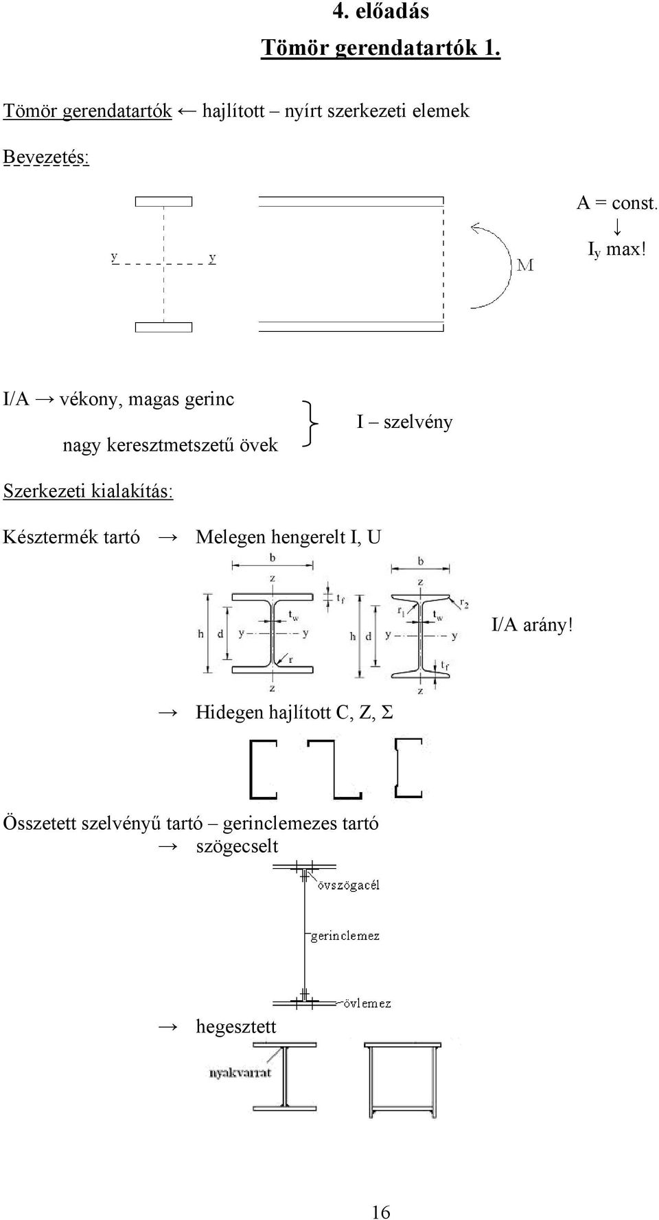 I/A vékon, magas gerinc nag keresztmetszetű övek I szelvén Szerkezeti kialakítás: