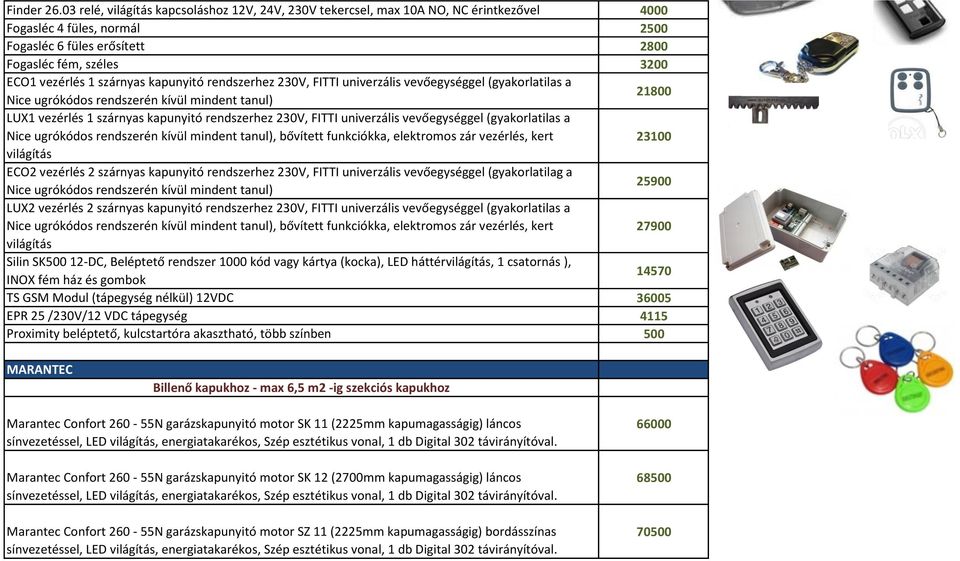 szárnyas kapunyitó rendszerhez 230V, FITTI univerzális vevőegységgel (gyakorlatilas a Nice ugrókódos rendszerén kívül mindent tanul) 21800 LUX1 vezérlés 1 szárnyas kapunyitó rendszerhez 230V, FITTI