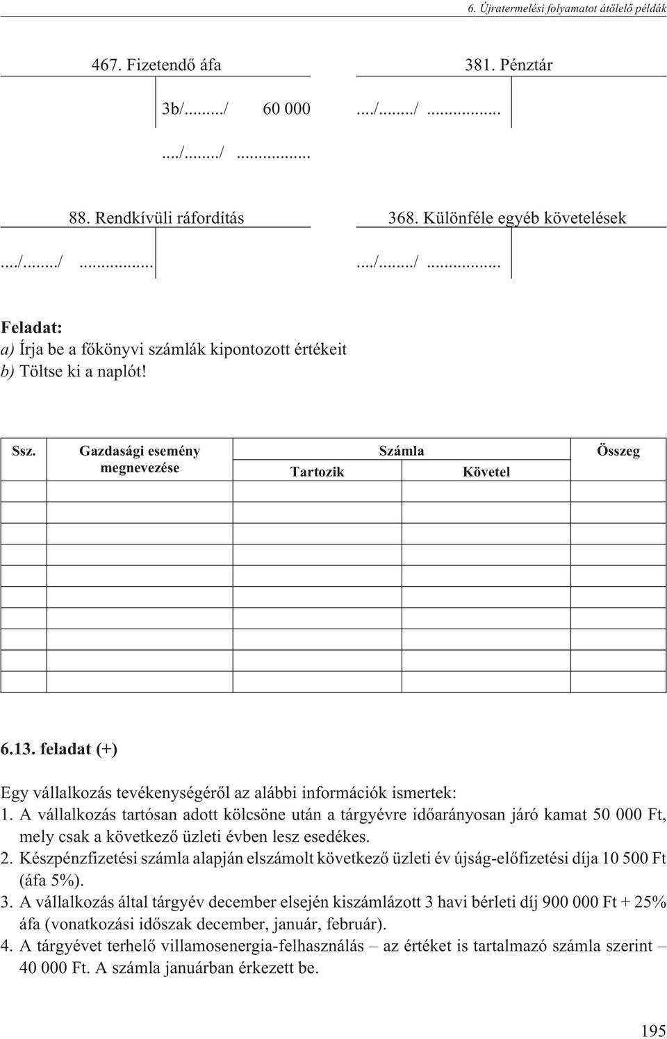 A vállalkozás tartósan adott kölcsöne után a tárgyévre idõarányosan járó kamat 50 000 Ft, mely csak a következõ üzleti évben lesz esedékes. 2.