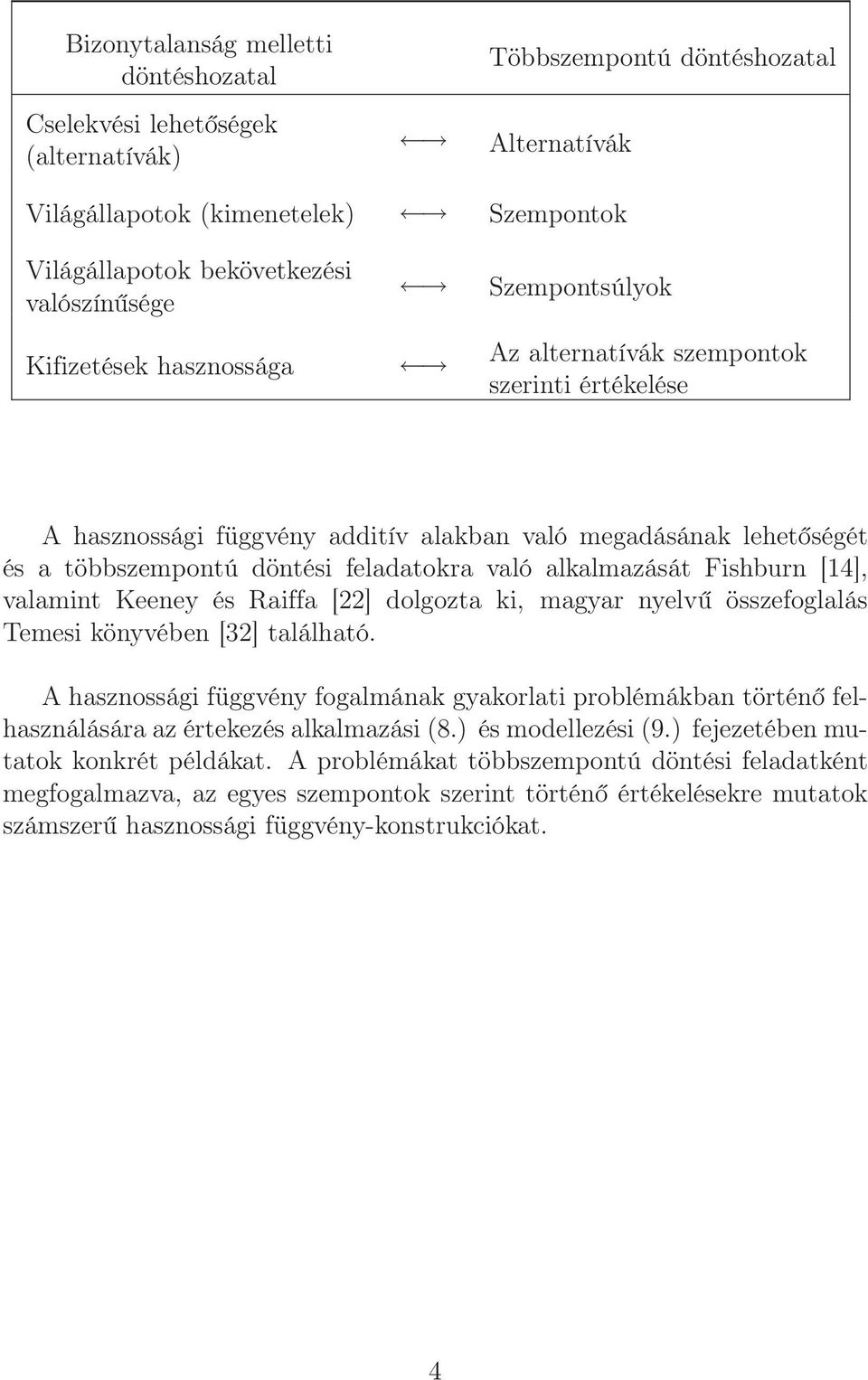 alkalmazását Fishburn [14], valamint Keeney és Raiffa [22] dolgozta ki, magyar nyelvű összefoglalás Temesi könyvében [32] található.