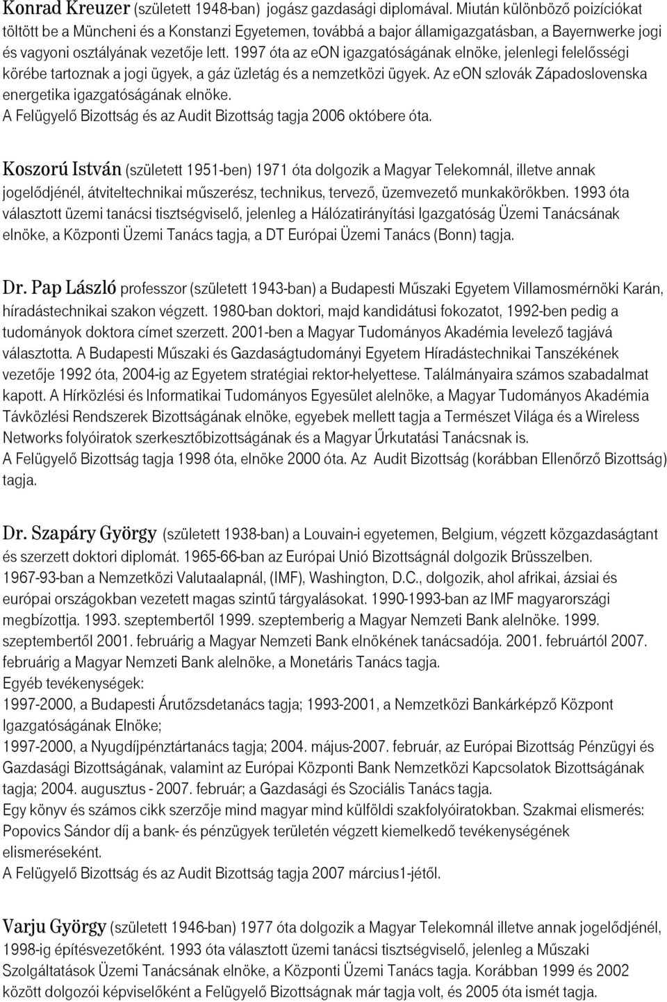 1997 óta az eon igazgatóságának elnöke, jelenlegi felelősségi körébe tartoznak a jogi ügyek, a gáz üzletág és a nemzetközi ügyek. Az eon szlovák Západoslovenska energetika igazgatóságának elnöke.