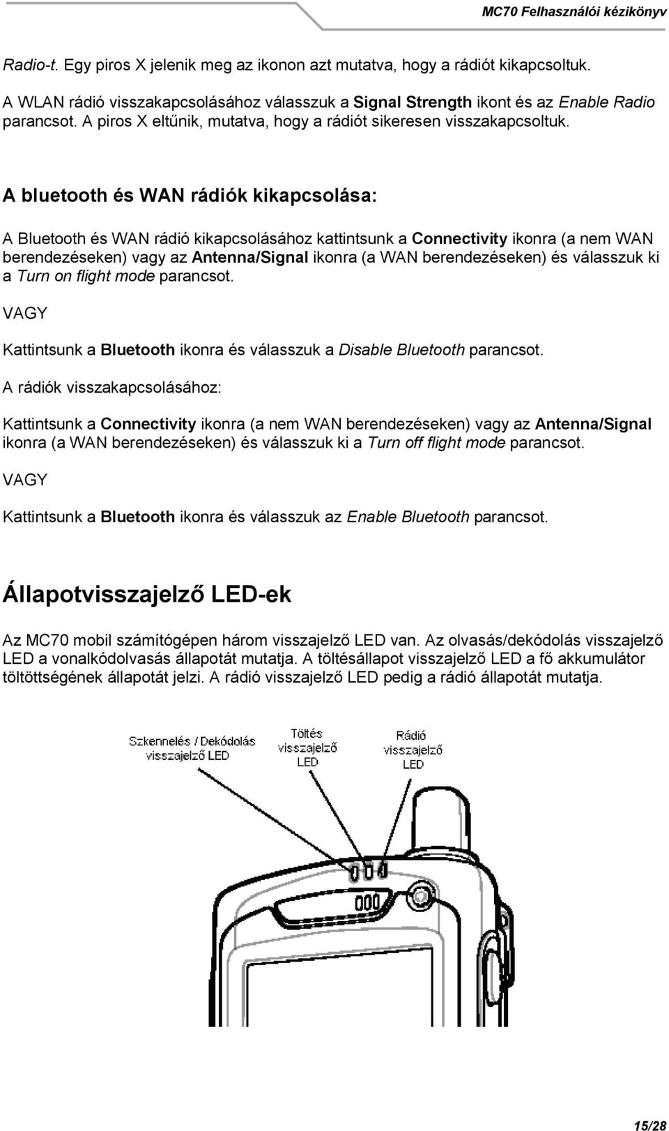 A bluetooth és WAN rádiók kikapcsolása: A Bluetooth és WAN rádió kikapcsolásához kattintsunk a Connectivity ikonra (a nem WAN berendezéseken) vagy az Antenna/Signal ikonra (a WAN berendezéseken) és