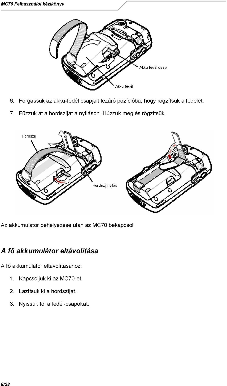 Az akkumulátor behelyezése után az MC70 bekapcsol.