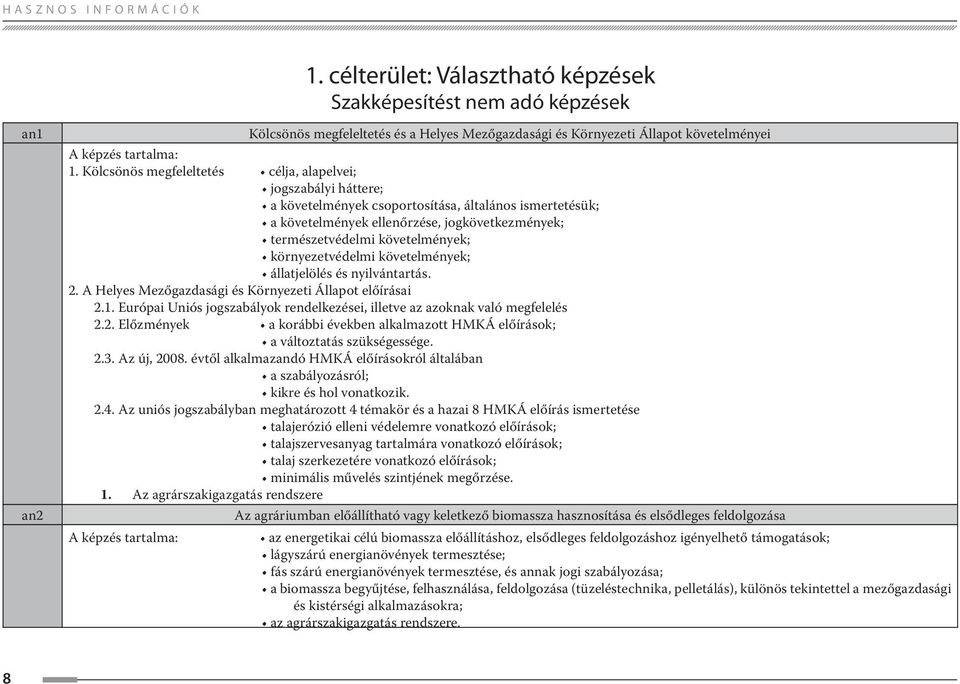 környezetvédelmi követelmények; állatjelölés és nyilvántartás. 2. A Helyes Mezőgazdasági és Környezeti Állapot előírásai 2.1.