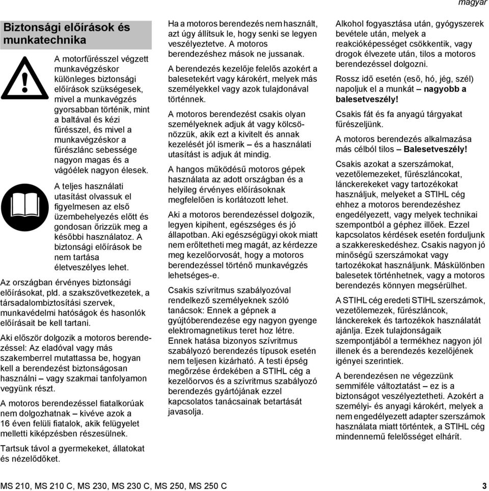 STIHL MS 210, 230, 250. Használati utasítás - PDF Ingyenes letöltés