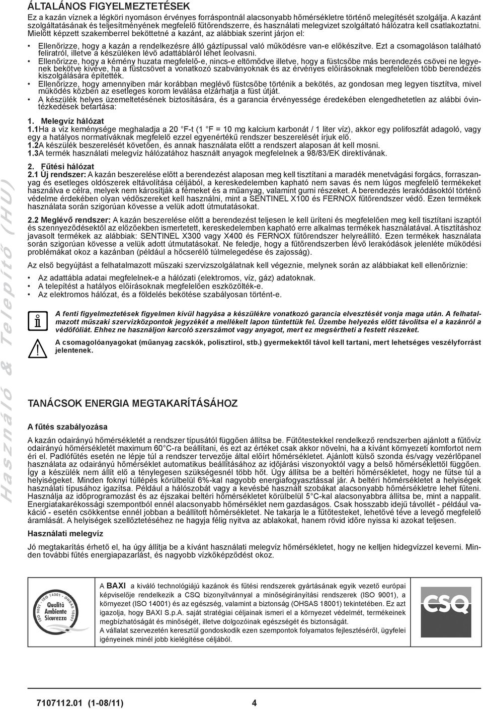 Kondenzációs fali gázkazánok. Felhasználói és szerelői kézikönyv - PDF Free  Download