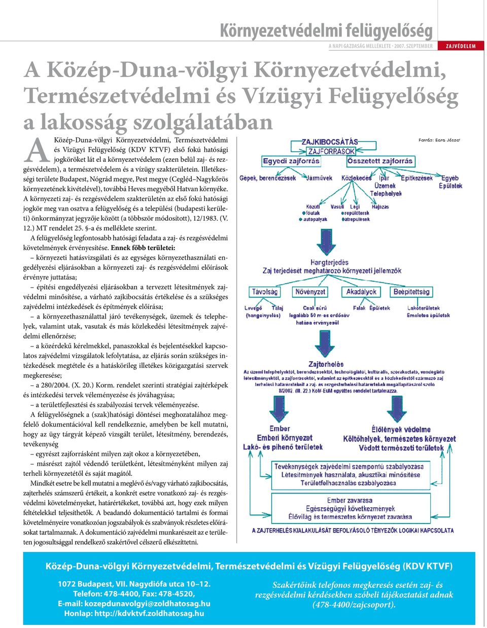 A környezeti zaj- és rezgésvédelem szakterületén az első fokú hatósági jogkör meg van osztva a felügyelőség és a települési (budapesti kerületi) önkormányzat jegyzője között (a többször módosított),
