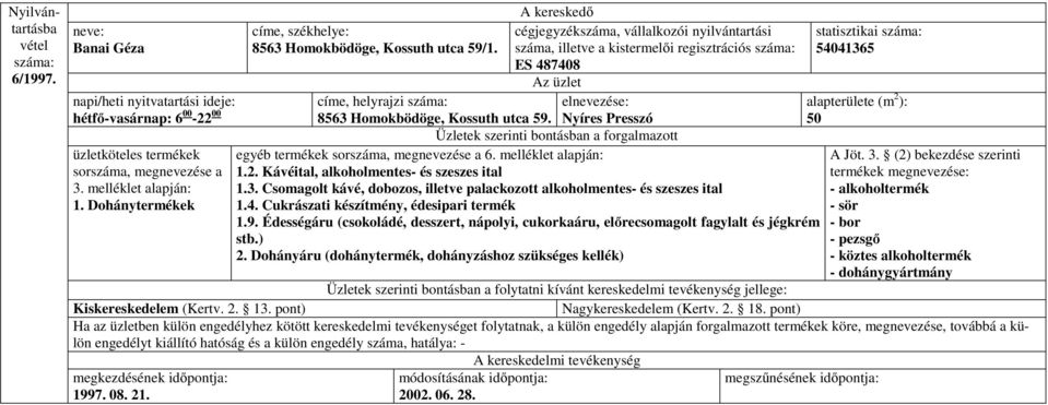 Kávéital, alkoholmentes- és szeszes ital 1.4. Cukrászati készítmény, édesipari termék 1.9.