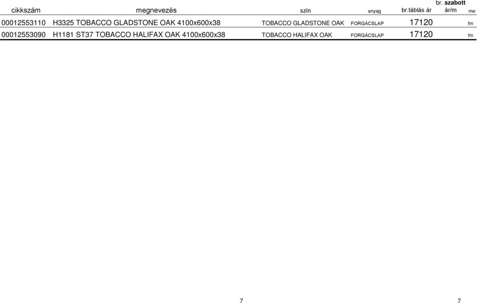 4100x600x38 TOBACCO GLADSTONE OAK FORGÁCSLAP 17120 fm