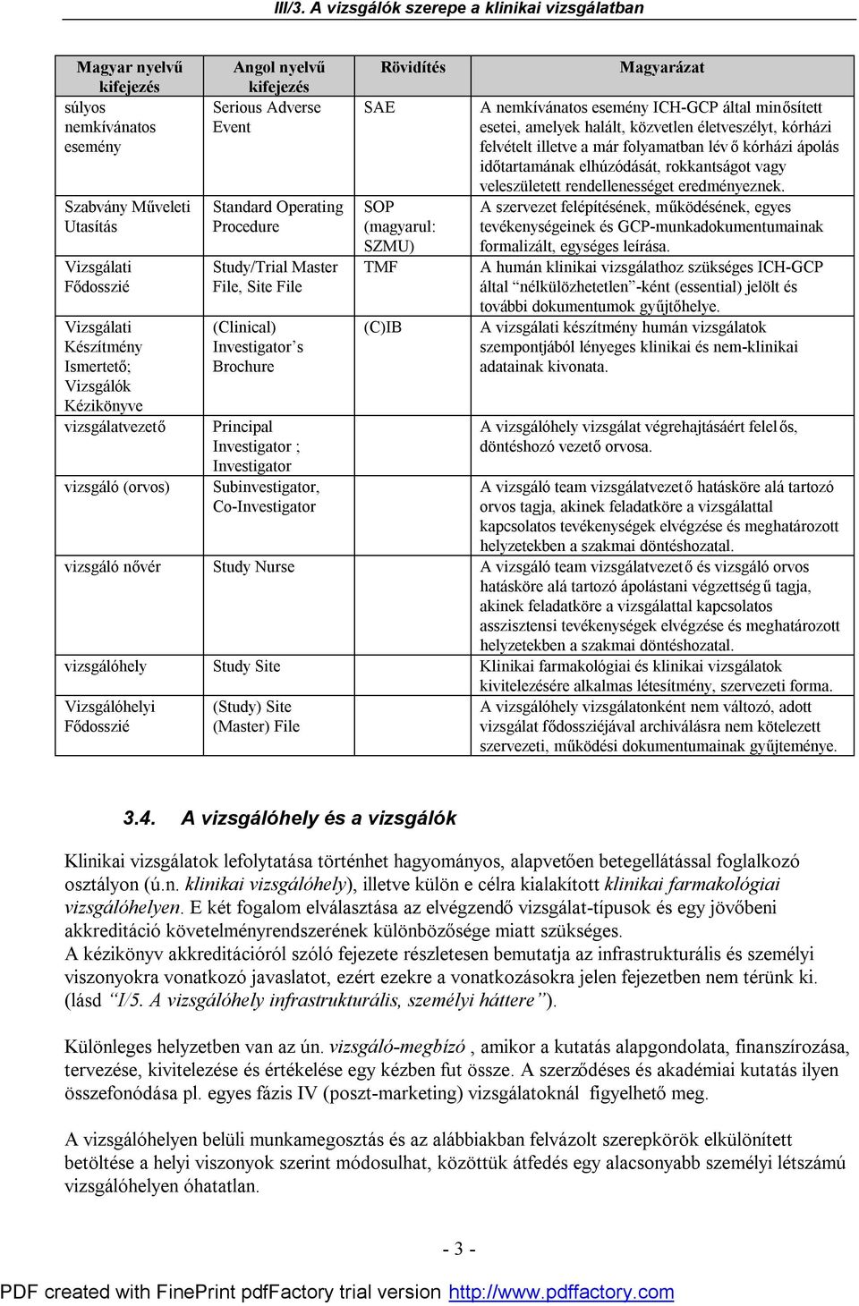 Co-Investigator SAE Rövidítés SOP (magyarul: SZMU) TMF (C)IB Magyarázat A nemkívánatos esemény ICH-GCP által minősített esetei, amelyek halált, közvetlen életveszélyt, kórházi felvételt illetve a már