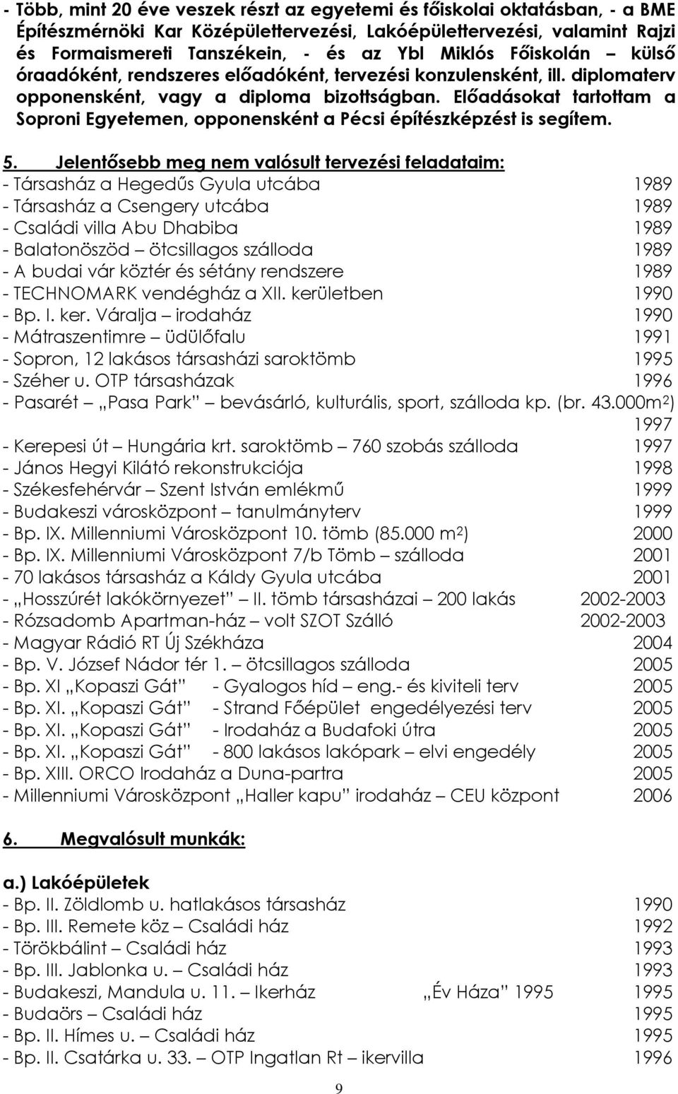 Előadásokat tartottam a Soproni Egyetemen, opponensként a Pécsi építészképzést is segítem. 5.