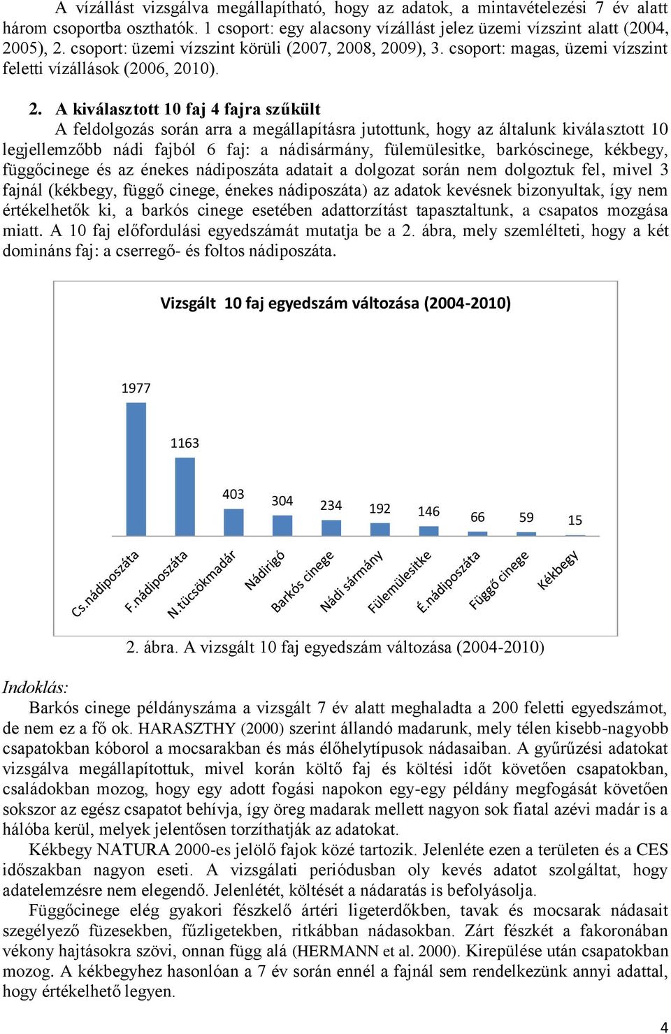 , 29), 3. csoport: magas, üzemi vízszint feletti vízállások (26, 21). 2. A kiválasztott 1 faj 4 fajra szűkült A feldolgozás során arra a megállapításra jutottunk, hogy az általunk kiválasztott 1