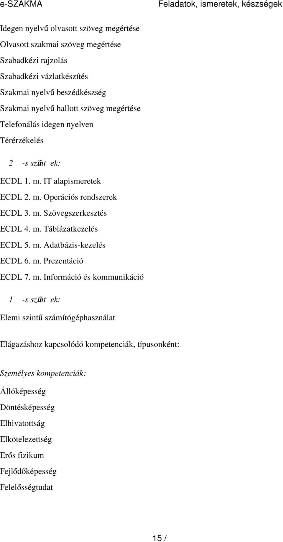 m. Szövegszerkesztés ECDL 4. m.