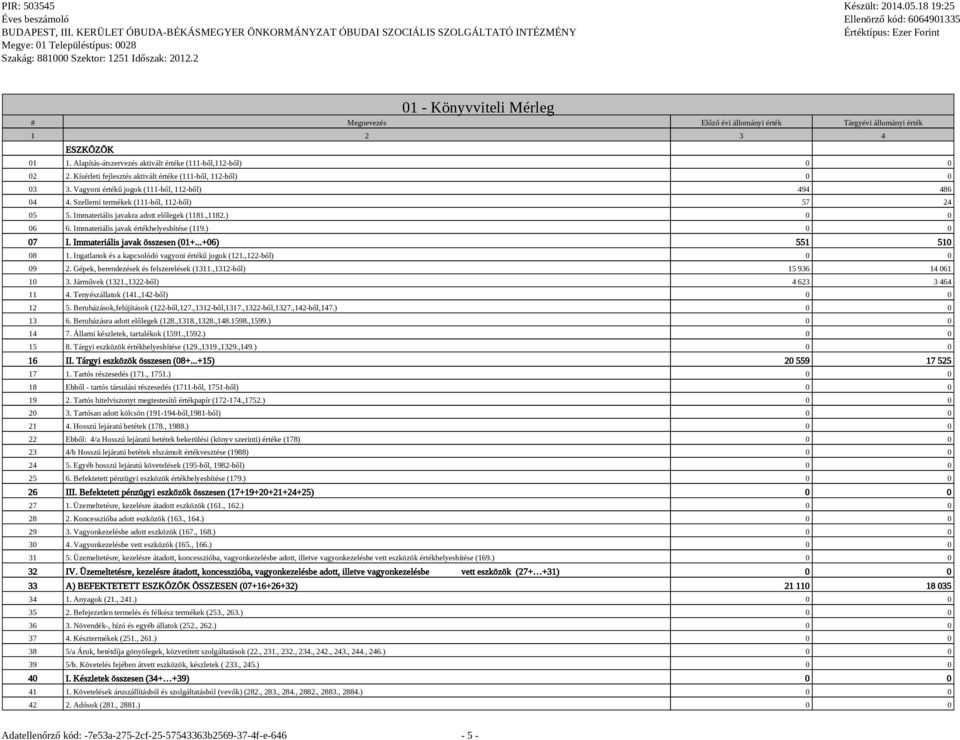 Immateriális javakra adott előlegek (1181.,1182.) 0 0 06 6. Immateriális javak értékhelyesbítése (119.) 0 0 07 I. Immateriális javak összesen (01+...+06) 551 510 08 1.