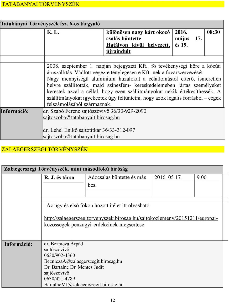 Nagy mennyiségű alumínium huzalokat a célállomástól eltérő, ismeretlen helyre szállították, majd színesfém- kereskedelemeben jártas személyeket kerestek azzal a céllal, hogy ezen szállítmányokat