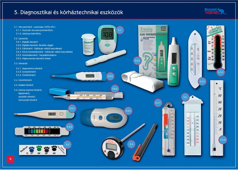 2.6. Higanymentes lázmérô tokkal 5.3. Hômérôk 5.2.3. 5.3.1. Jégszekrény-hômérô 5.3.2. Szobahômérô 5.3.3. Fürdôhômérô 5.4. Szúróhômérô 5.5. Kisállat hômérô 5.6. Minima-maxima hômérô, fajsúlymérô, autokláv hômérô, termosztát hômérô 5.