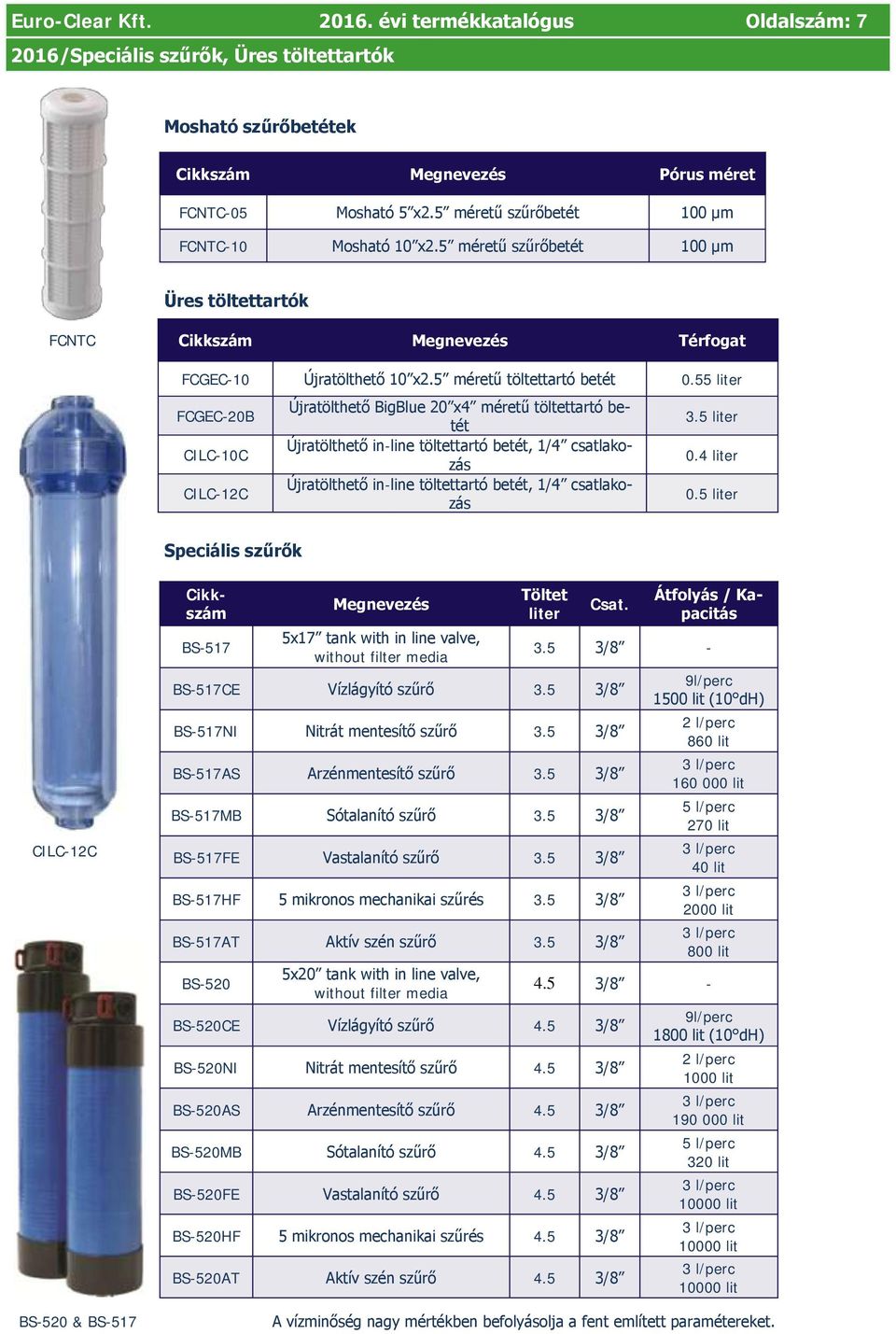 55 liter FCGEC-20B CILC-10C CILC-12C Újratölthető BigBlue 20 x4 méretű töltettartó betét Újratölthető in-line töltettartó betét, 1/4 csatlakozás Újratölthető in-line töltettartó betét, 1/4
