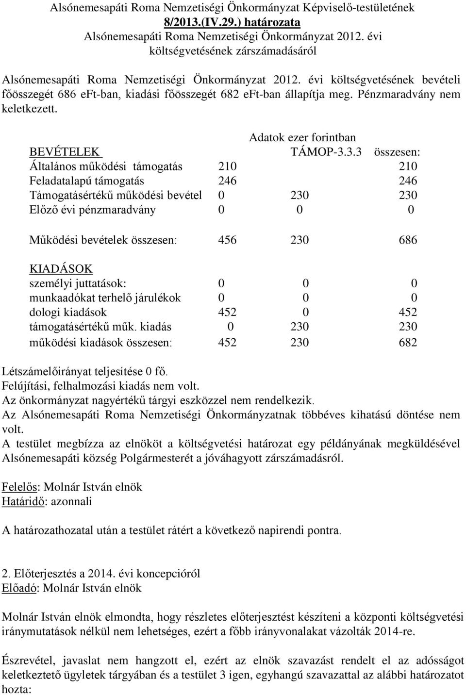 Pénzmaradvány nem keletkezett. Adatok ezer forintban BEVÉTELEK TÁMOP-3.