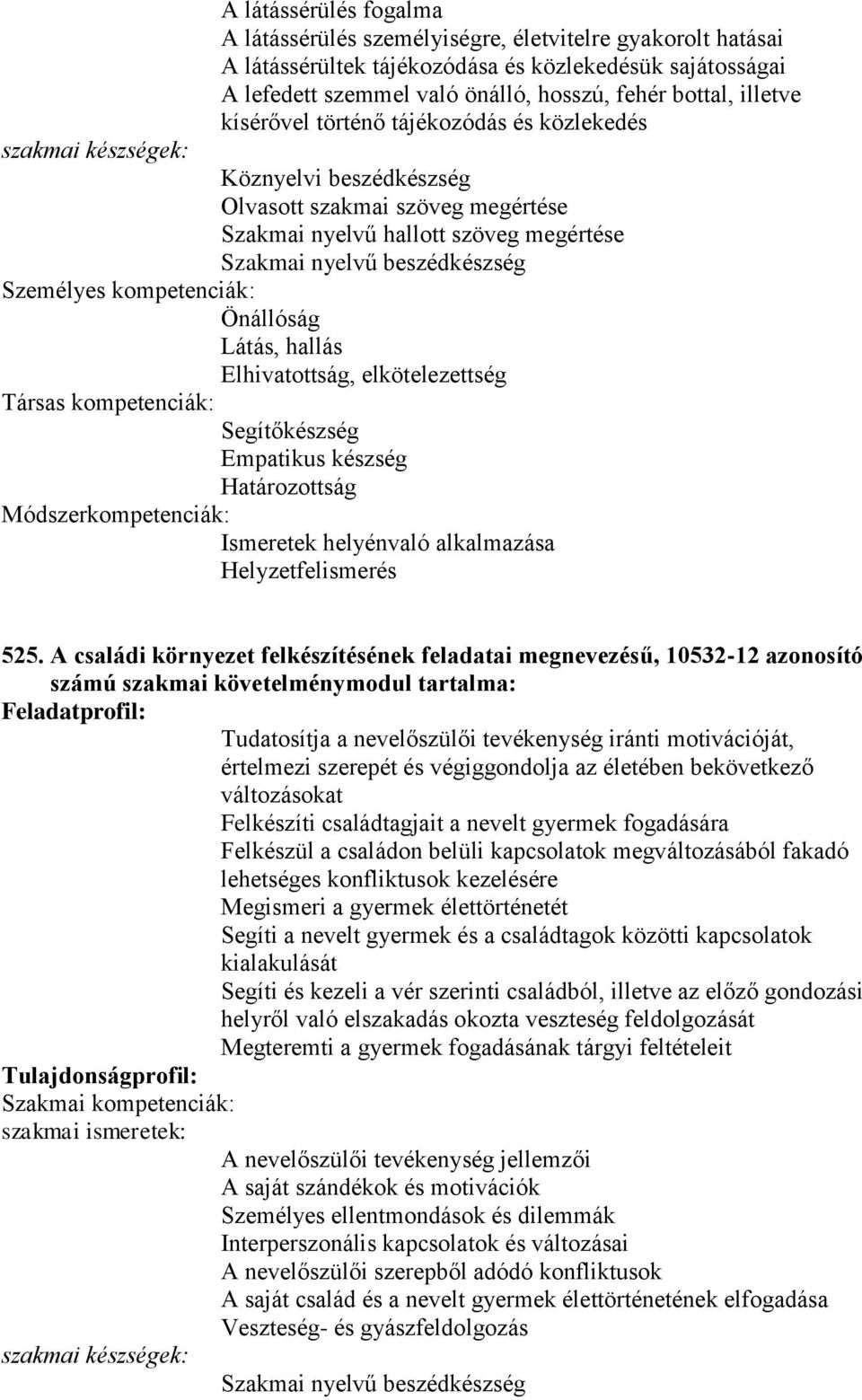 hallás Elhivatottság, elkötelezettség Segítőkészség Empatikus készség Határozottság Ismeretek helyénvaló alkalmazása Helyzetfelismerés 525.