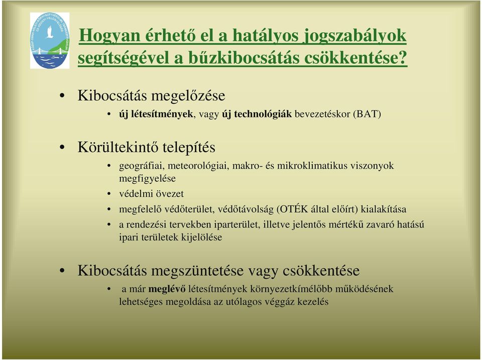 mikroklimatikus viszonyok megfigyelése védelmi övezet megfelelı védıterület, védıtávolság (OTÉK által elıírt) kialakítása a rendezési tervekben