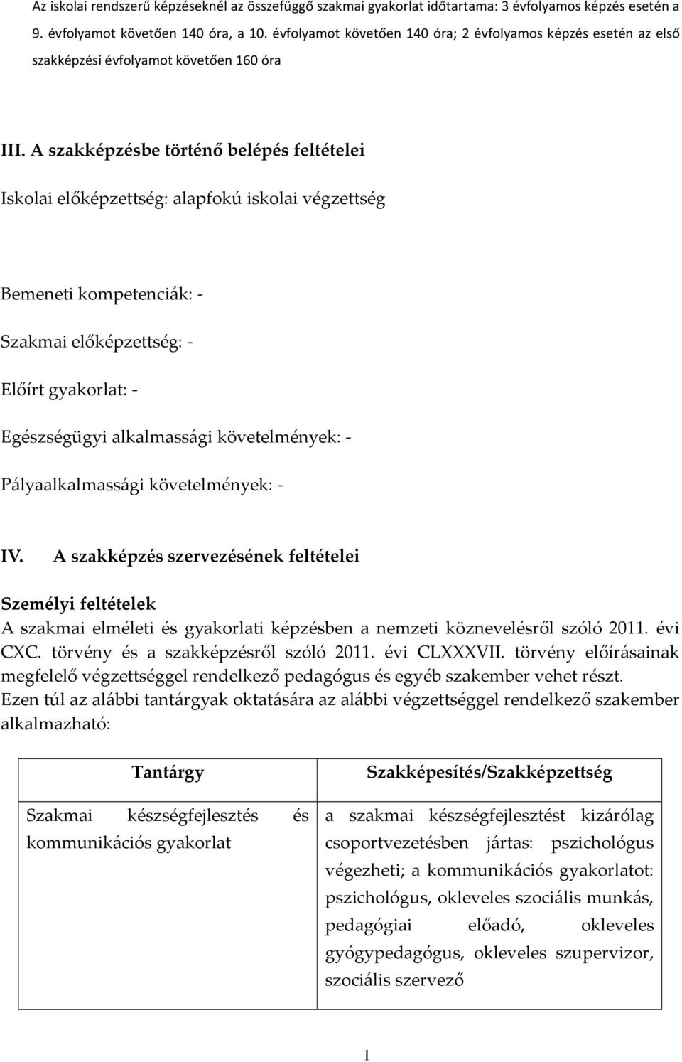 A szakképzésbe történő belépés feltételei Iskolai előképzettség: alapfokú iskolai végzettség Bemeneti kompetenciák: - Szakmai előképzettség: - Előírt gyakorlat: - Egészségügyi alkalmassági