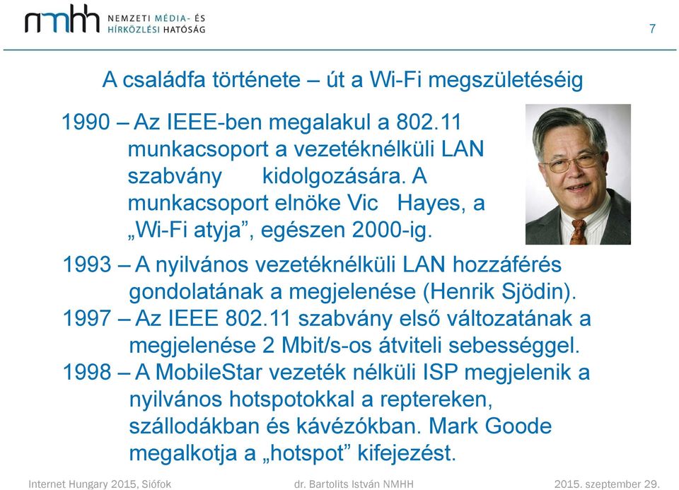 1993 A nyilvános vezetéknélküli LAN hozzáférés gondolatának a megjelenése (Henrik Sjödin). 1997 Az IEEE 802.