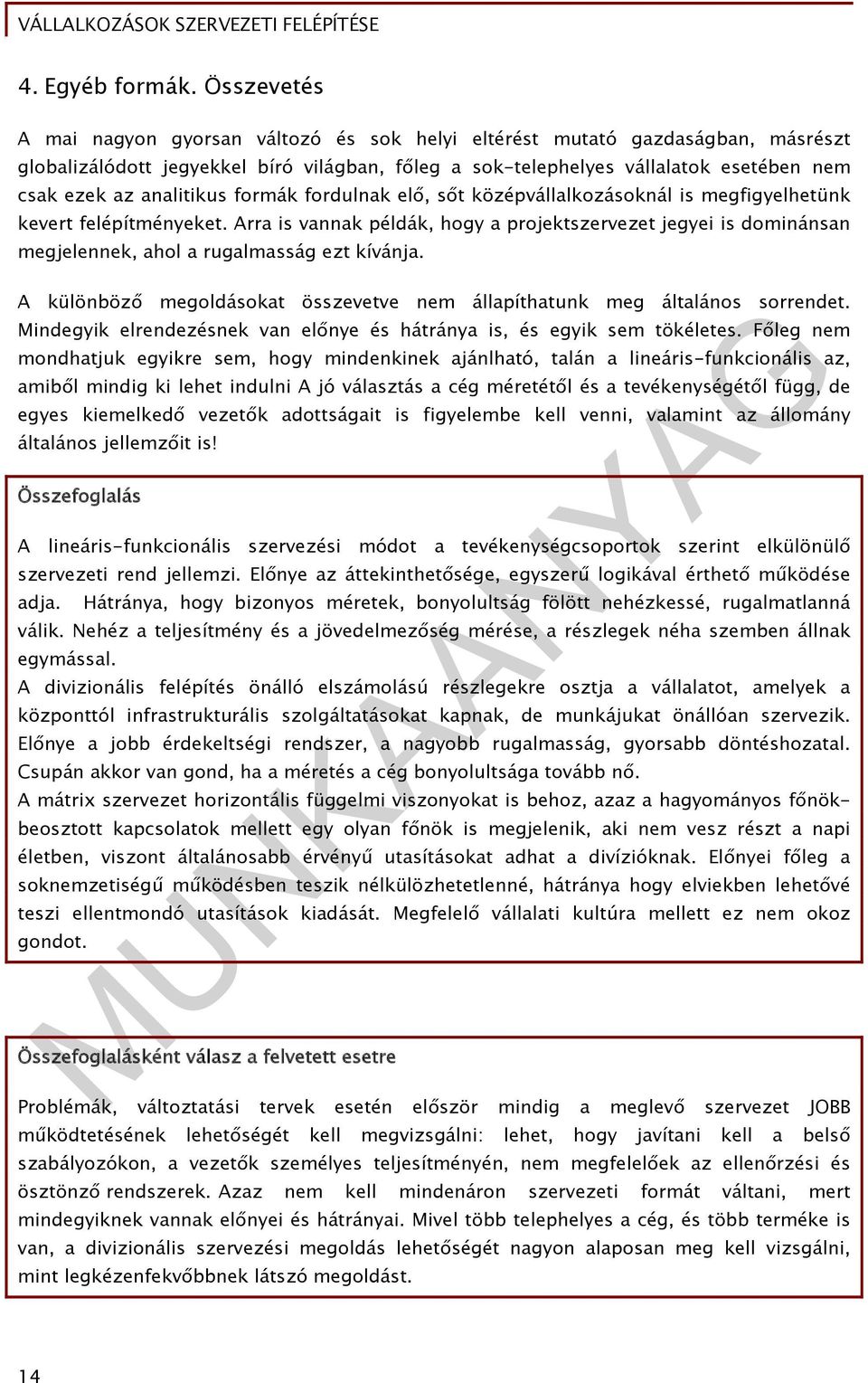 analitikus formák fordulnak elő, sőt középvállalkozásoknál is megfigyelhetünk kevert felépítményeket.