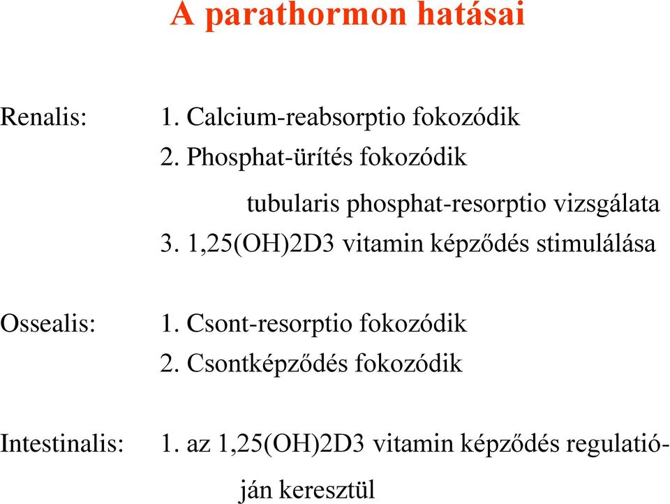 1,25(OH)2D3 vitamin képződés stimulálása Ossealis: 1.