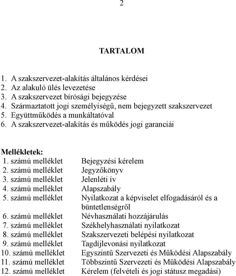 számú melléklet Alapszabály 5. számú melléklet Nyilatkozat a képviselet elfogadásáról és a büntetlenségről 6. számú melléklet Névhasználati hozzájárulás 7.
