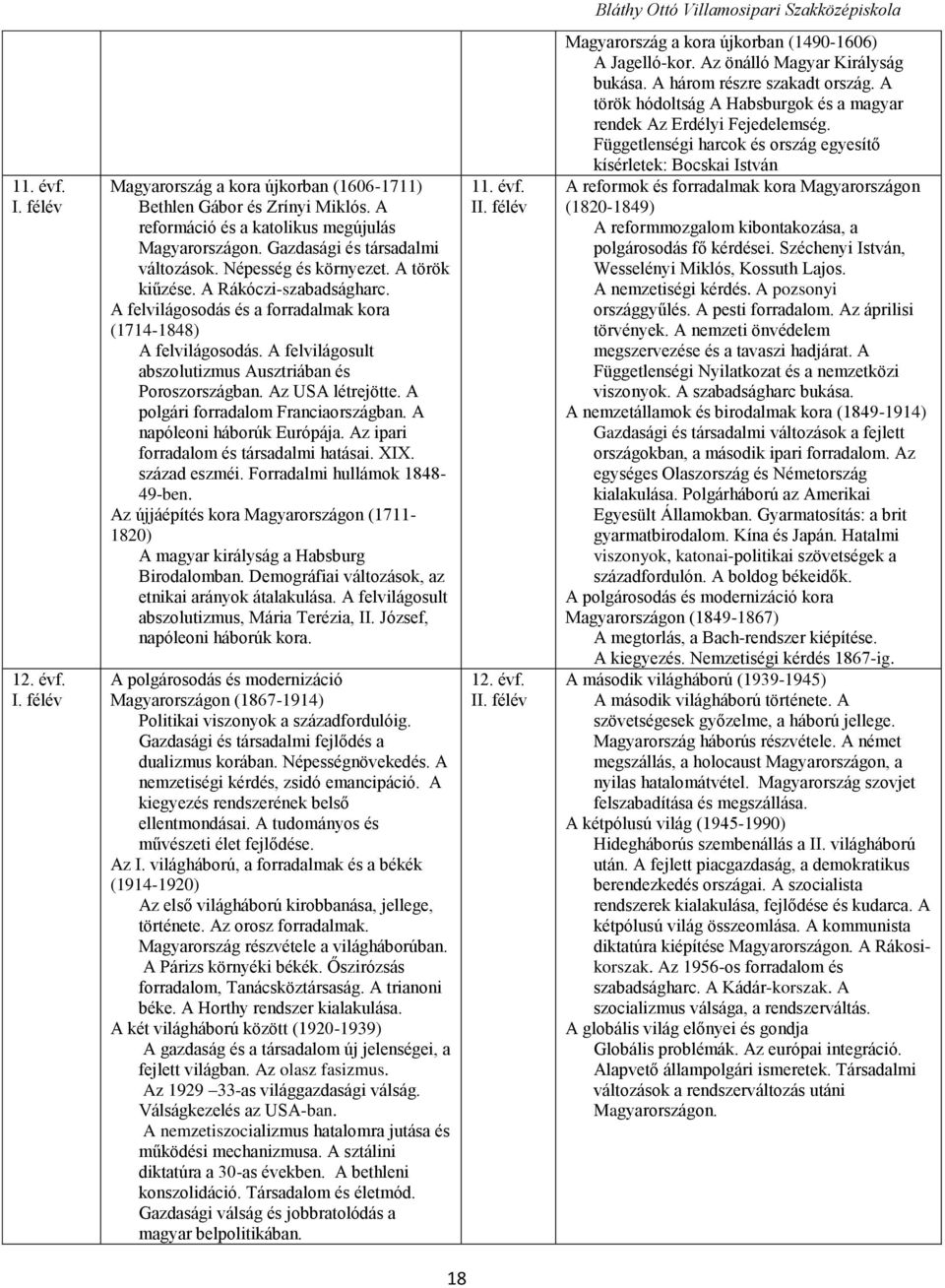 A polgári forradalom Franciaországban. A napóleoni háborúk Európája. Az ipari forradalom és társadalmi hatásai. XIX. század eszméi. Forradalmi hullámok 1848-49-ben.