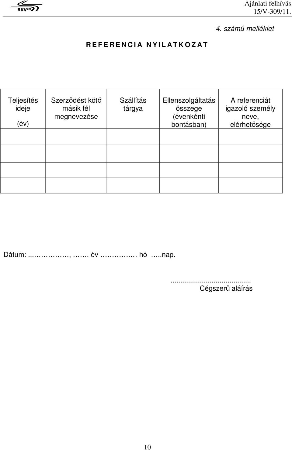 tárgya Ellenszolgáltatás összege (évenkénti bontásban) A referenciát